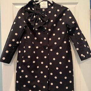 Kate Spade Dorothy Coat black cream polka dot Sz XS bow